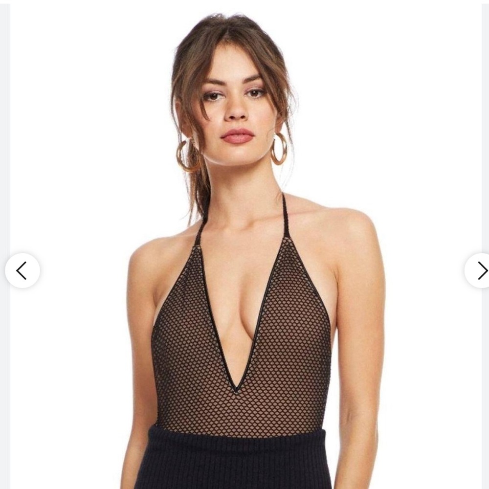 Cosmo x Dress the Population, halter bodysuit, NWT, Size Large, Color Nude/Black